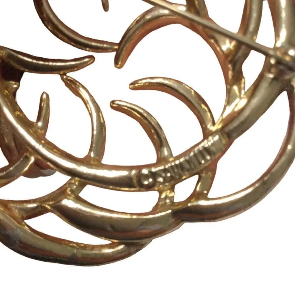 Vintage Sarah Coventry tailored swirl brooch gold tone‎ pin signed MCM retro 2